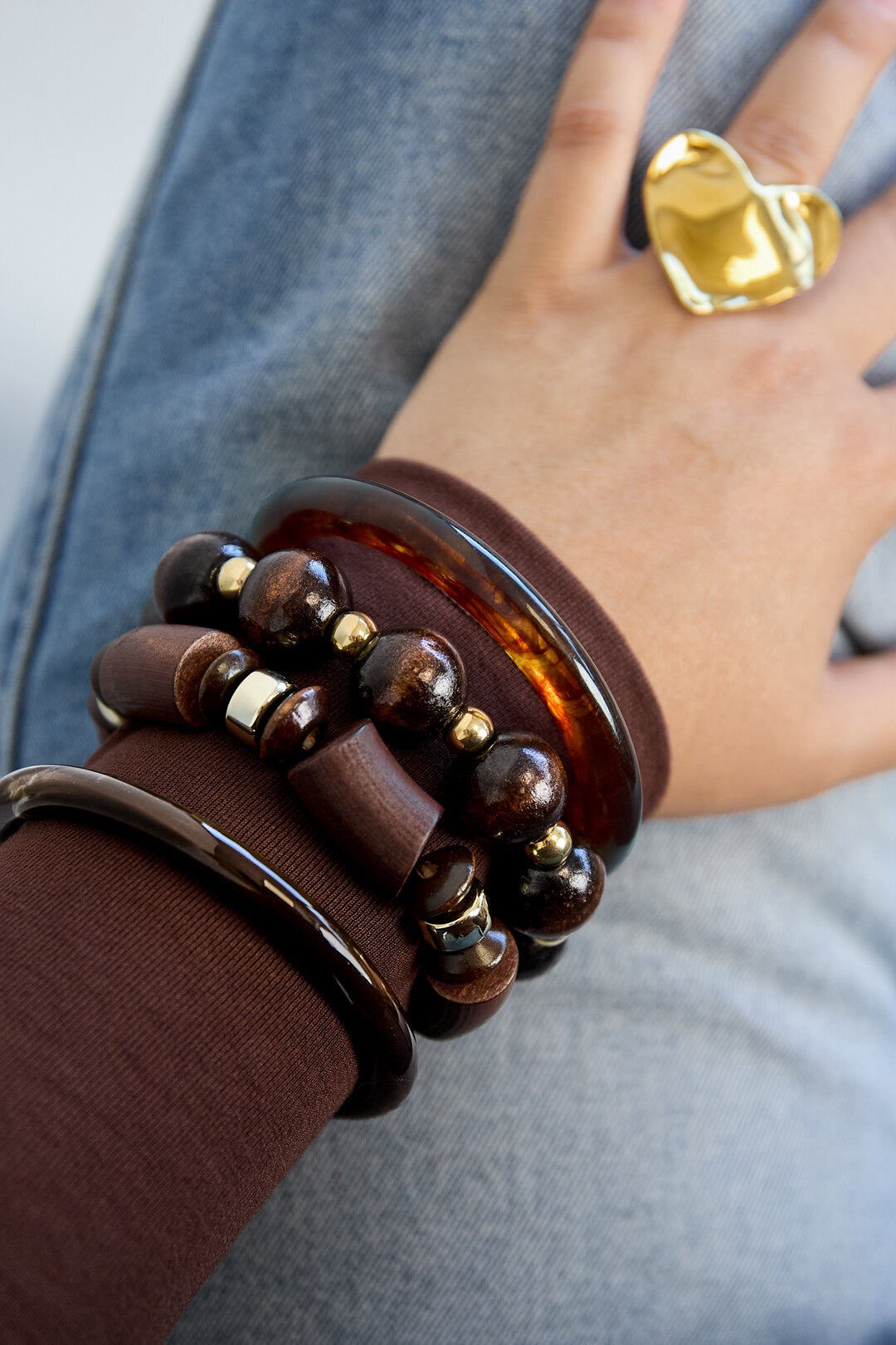 Kralenarmband bruin goud