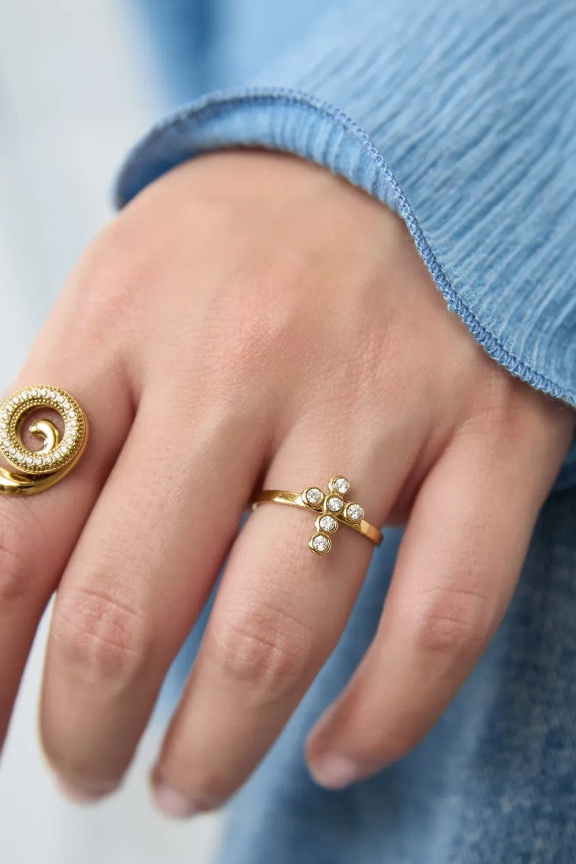Kruis strass ring goud