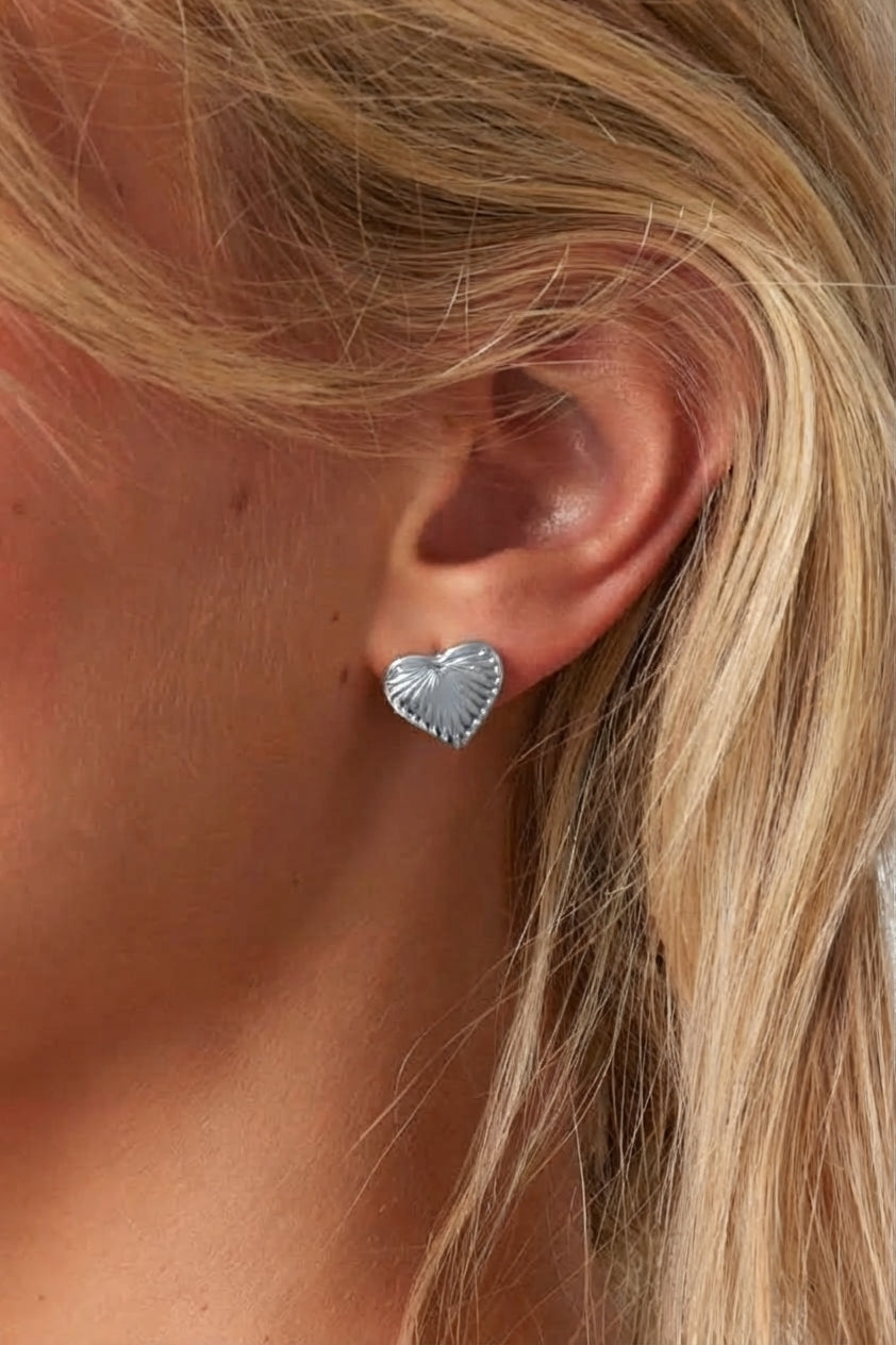 Oorknopjes gestreept hart zilver