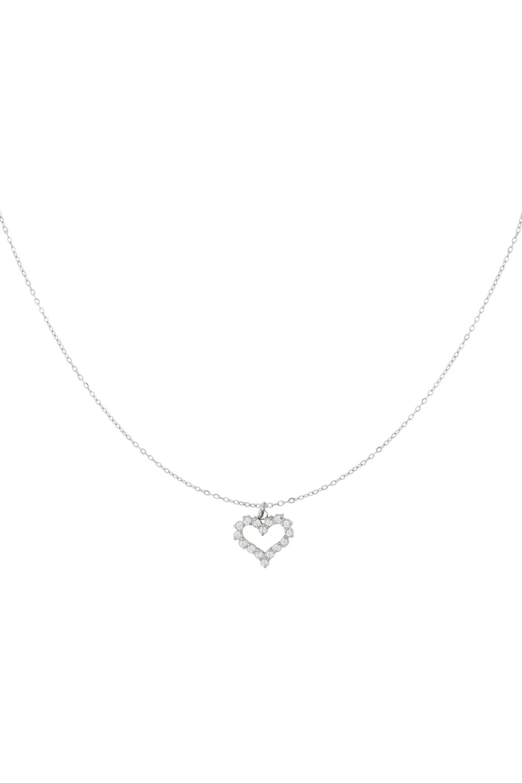 Ketting strass hartje zilver