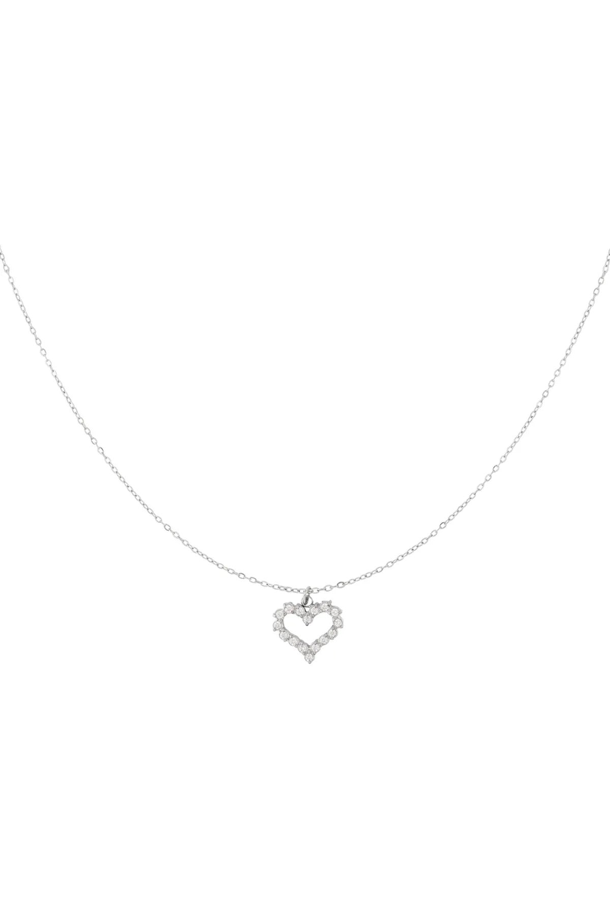 Ketting strass hartje zilver