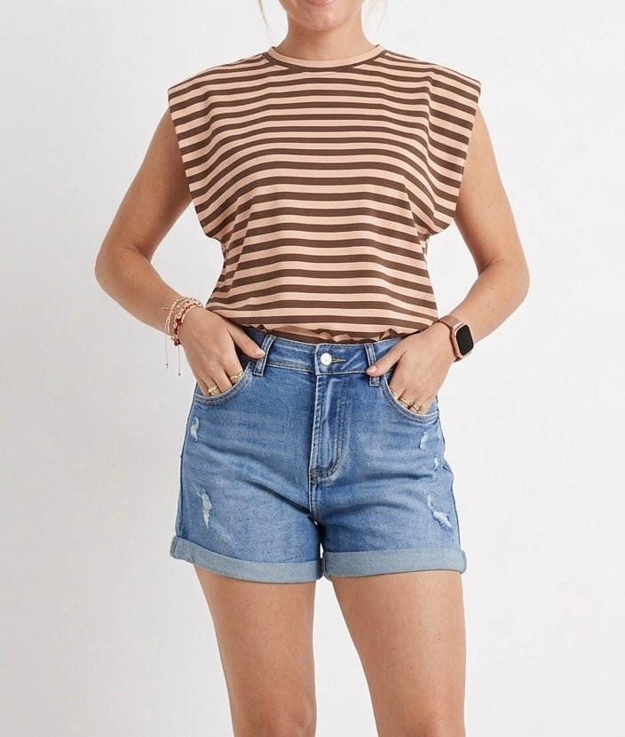 Azzurro gestreepte top beige bruin