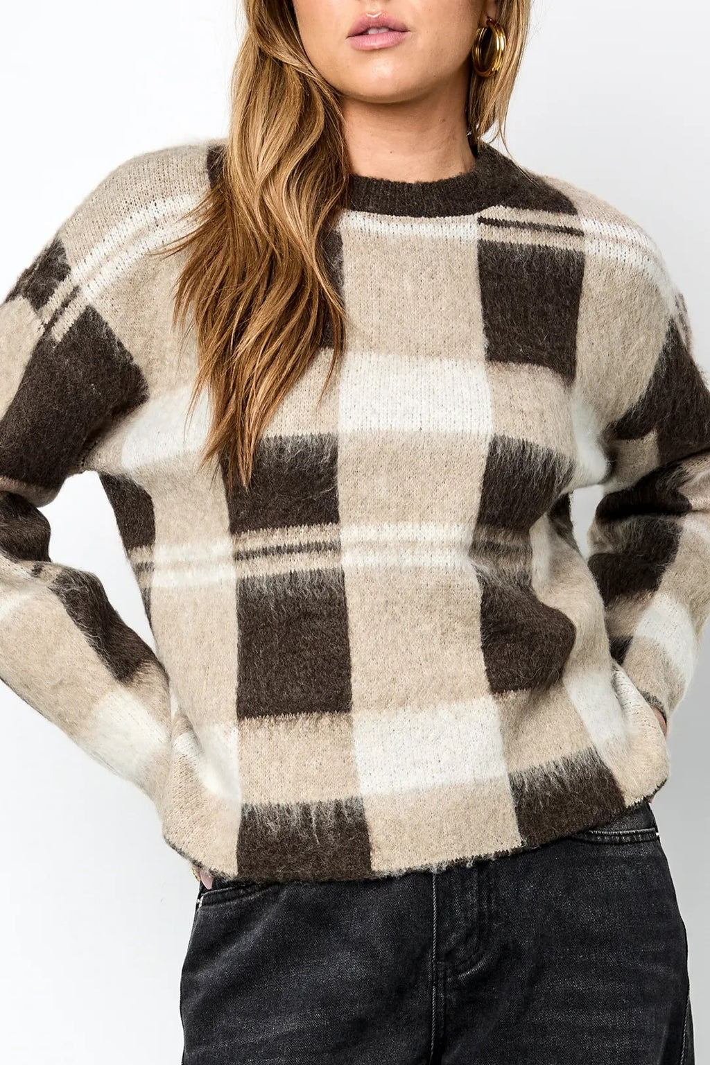 Trui geblokt beige bruin