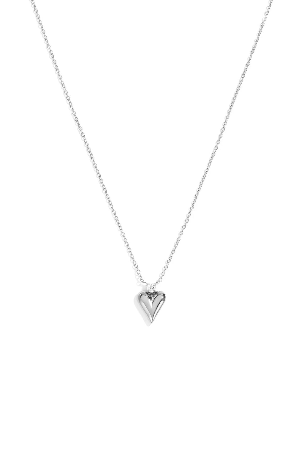 Ketting hartvormige strass hanger zilver