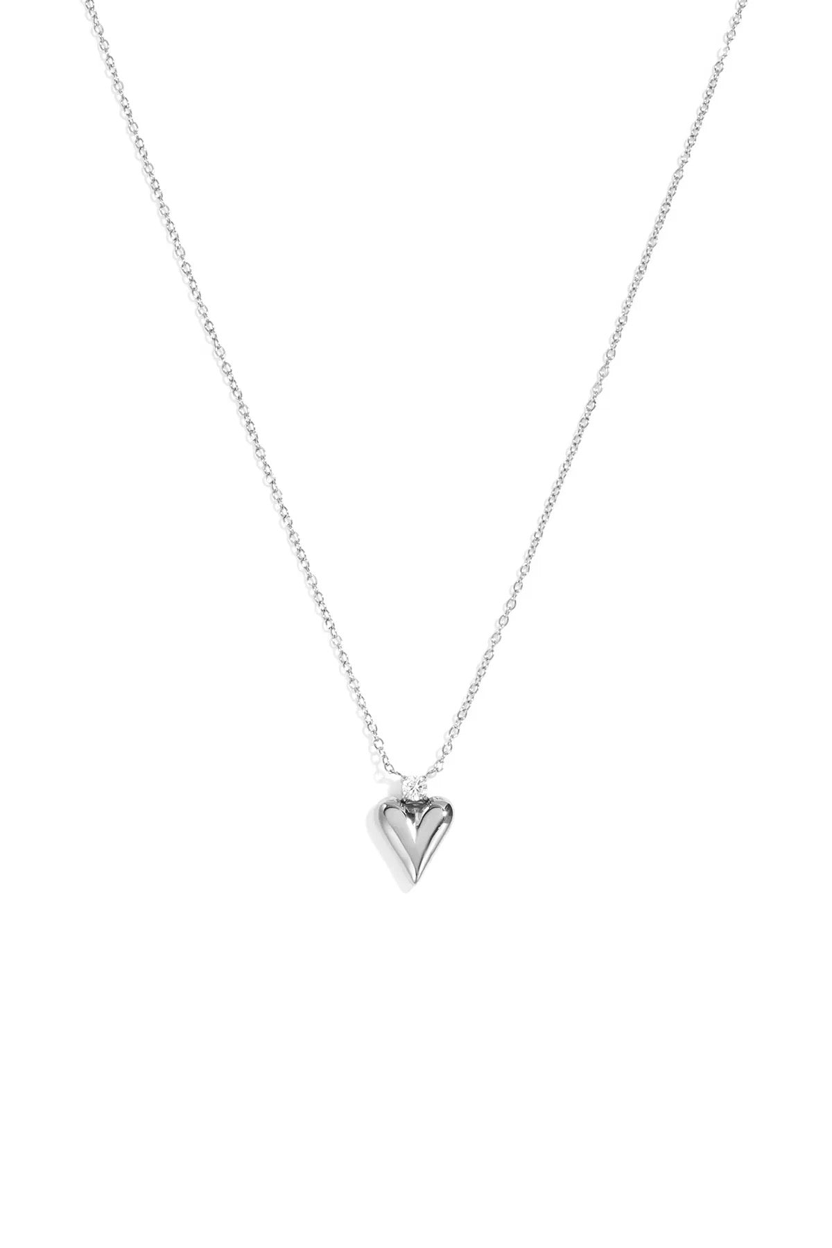 Ketting hartvormige strass hanger zilver