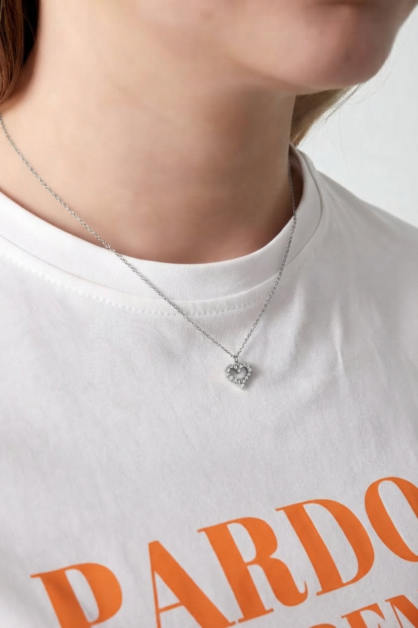 Ketting strass hartje zilver