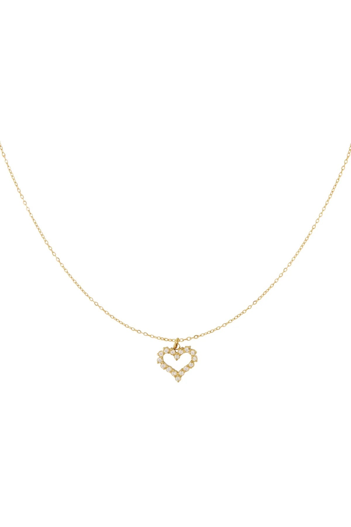 Ketting hartvormige strass hanger goud