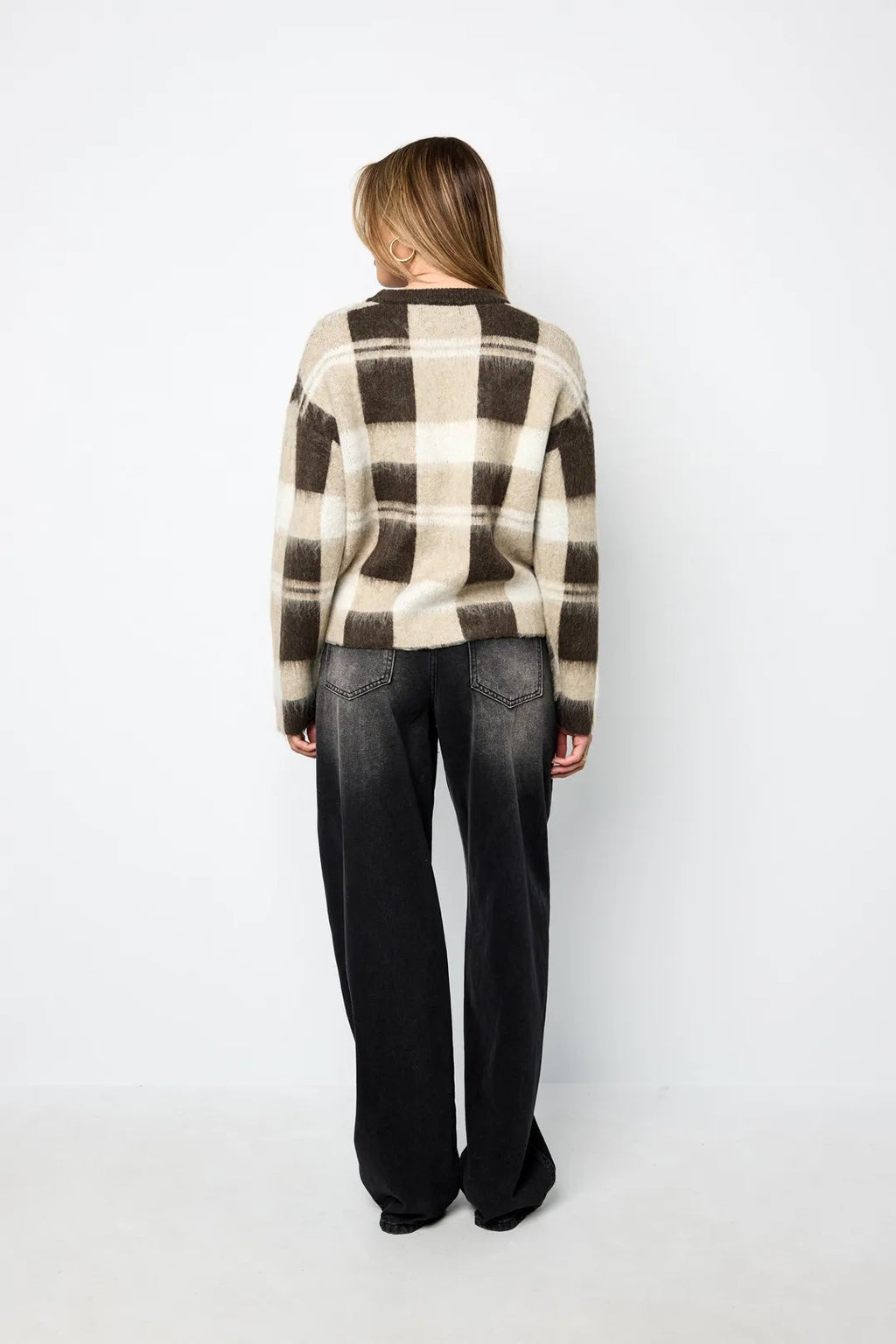 Trui geblokt beige bruin