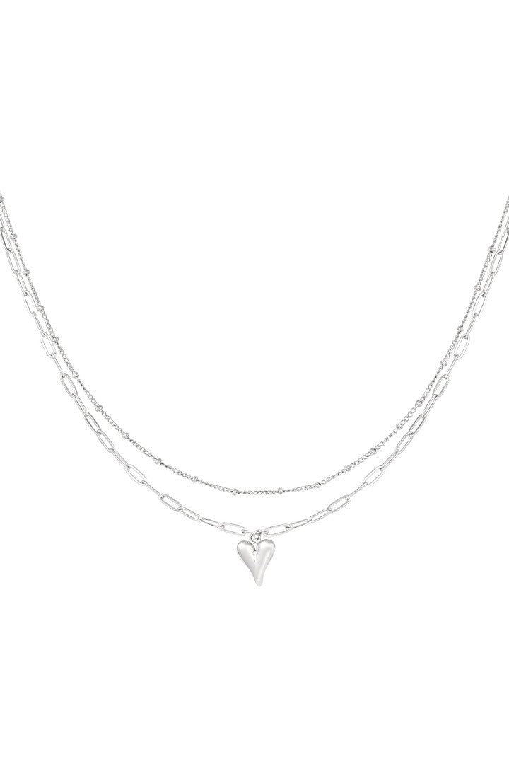 Ketting tweelaags hart zilver