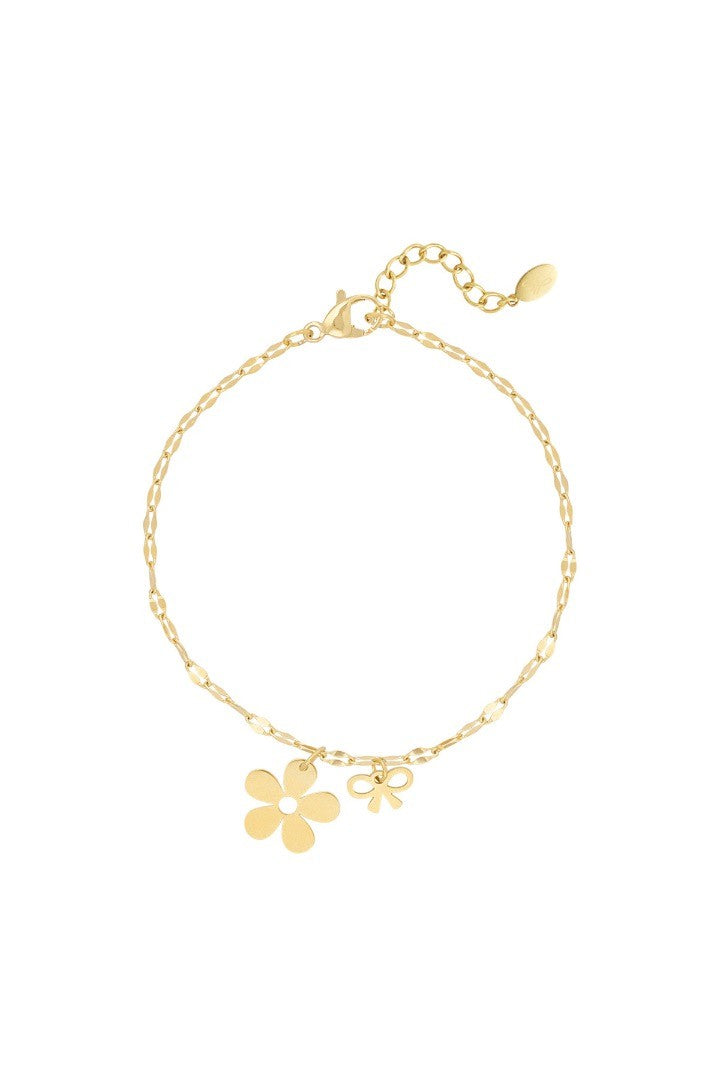 Armband bloem en strik goud