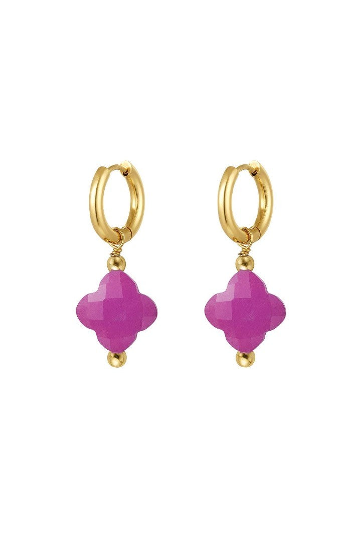 Oorringen klaver fuchsia goud