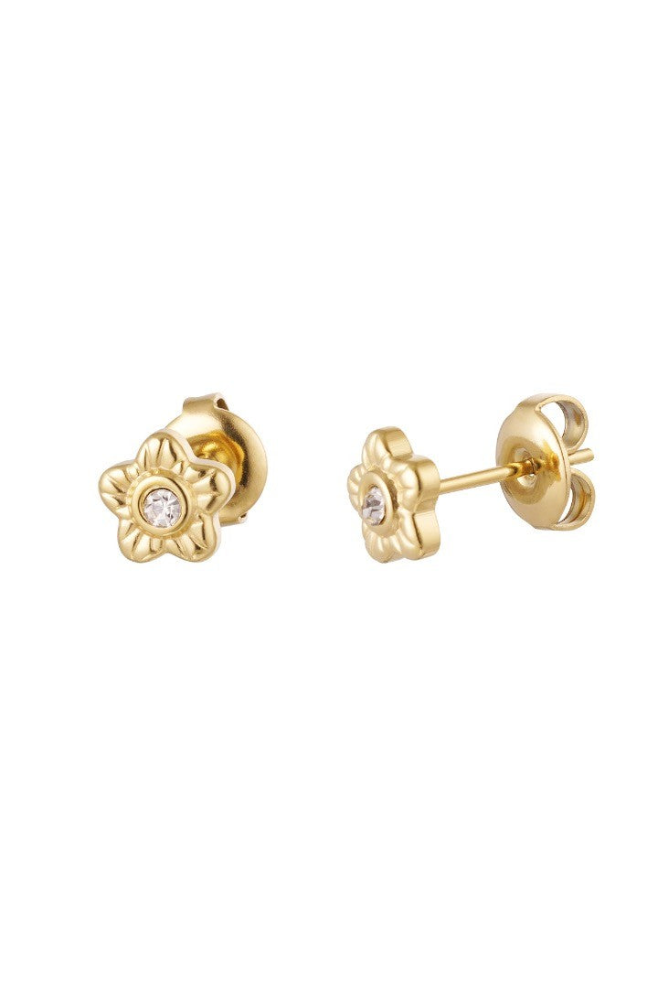 Oorknopjes bloem strass goud